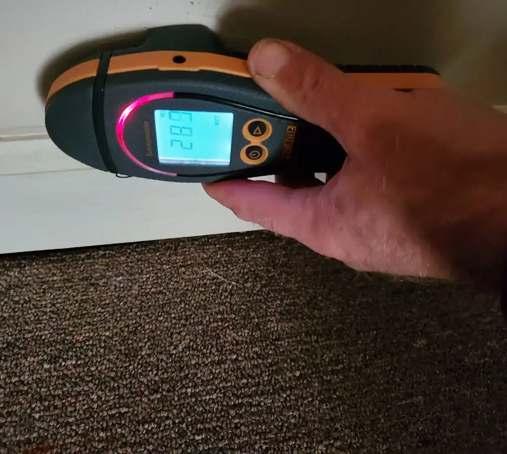 Moisture detection at baseboard during Burst Pipe Cleanup in Morganton